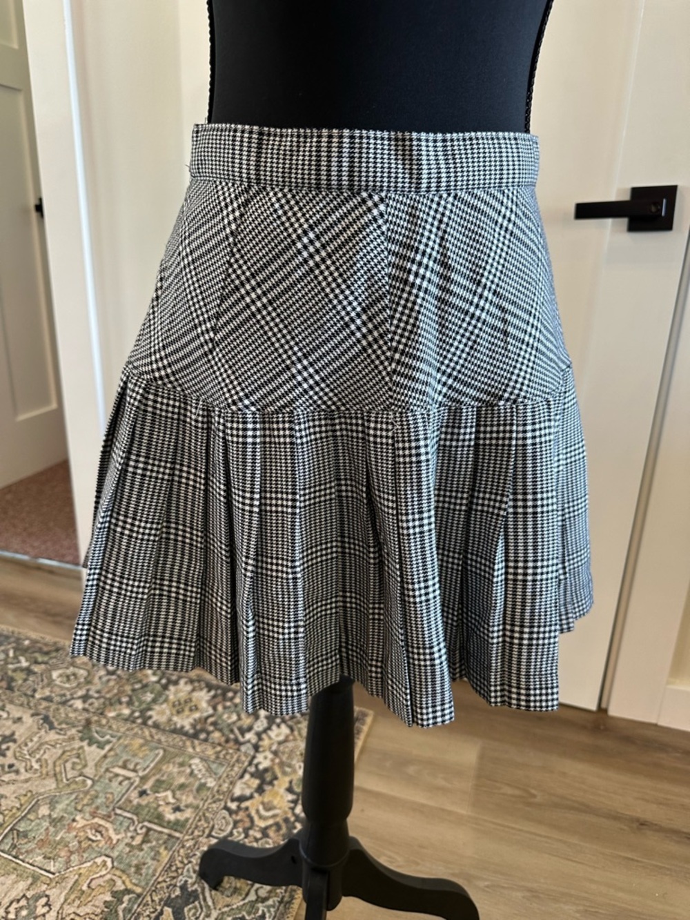 Checked Pleated Mini Skirt in Black and White